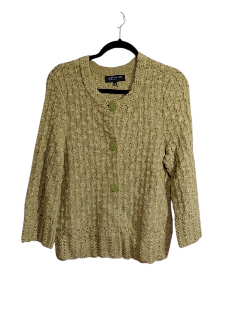 Jones New York Olive Green Cable Knit Button Cardigan